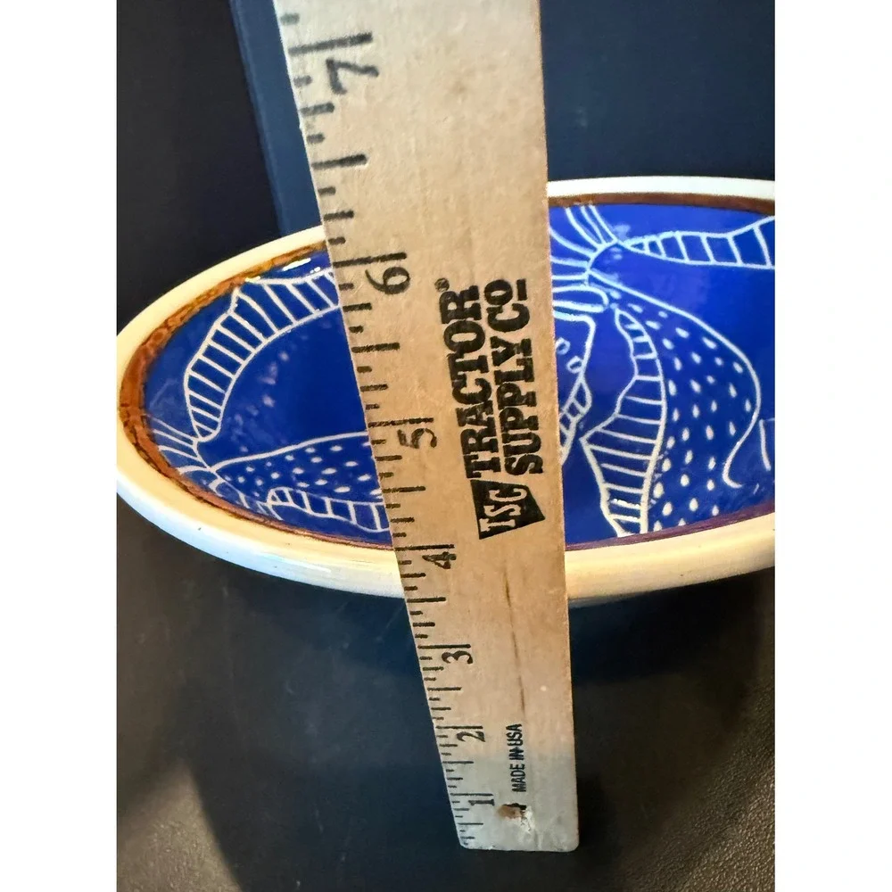 Ahna Iredale Studio Pottery Bowl Blue White Sgraffito Fish Alaska Artist 11.5